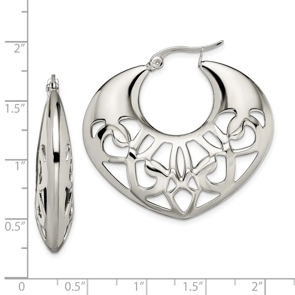 Stainless Steel Polished Fancy Cut out 40mm Diameter Hoop Earrings