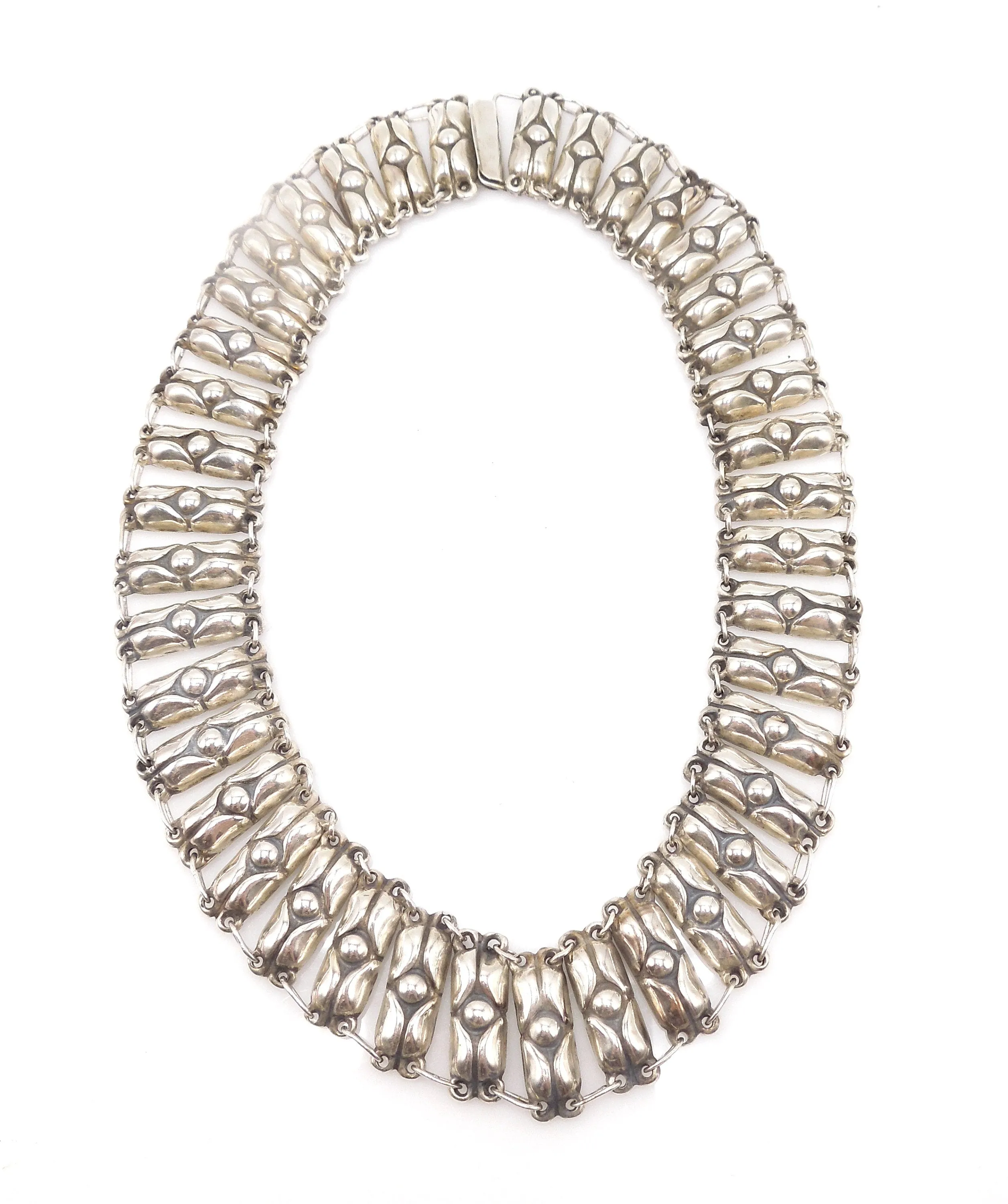 Sterling Silver 1940s Jewel Neckline Mexican Silver Necklace