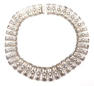 Sterling Silver 1940s Jewel Neckline Mexican Silver Necklace