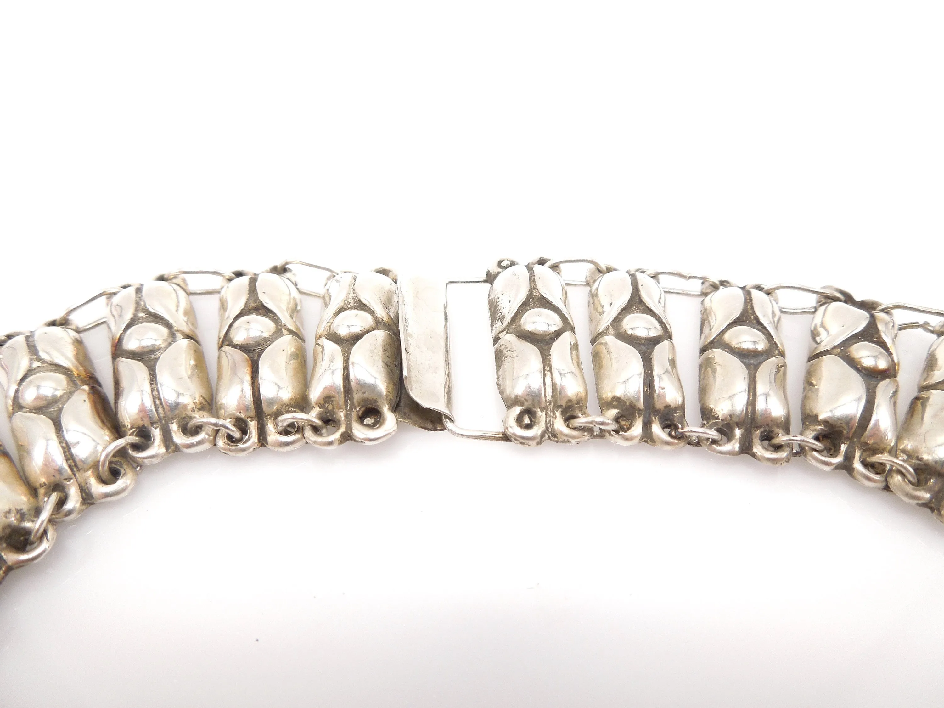 Sterling Silver 1940s Jewel Neckline Mexican Silver Necklace