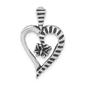 Sterling Silver Antiqued & Textured Cut-out Heart Butterfly Pendant