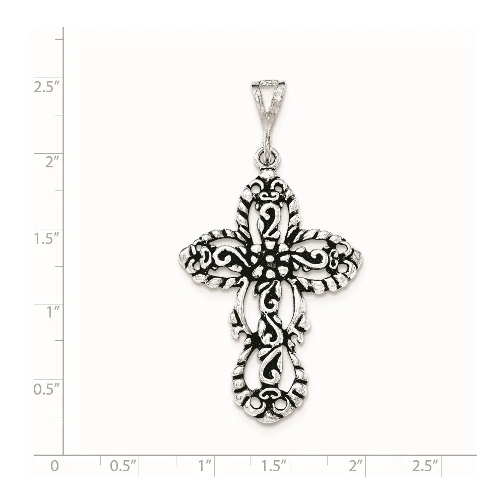 Sterling Silver Antiqued Large Cut-out Cross Pendant