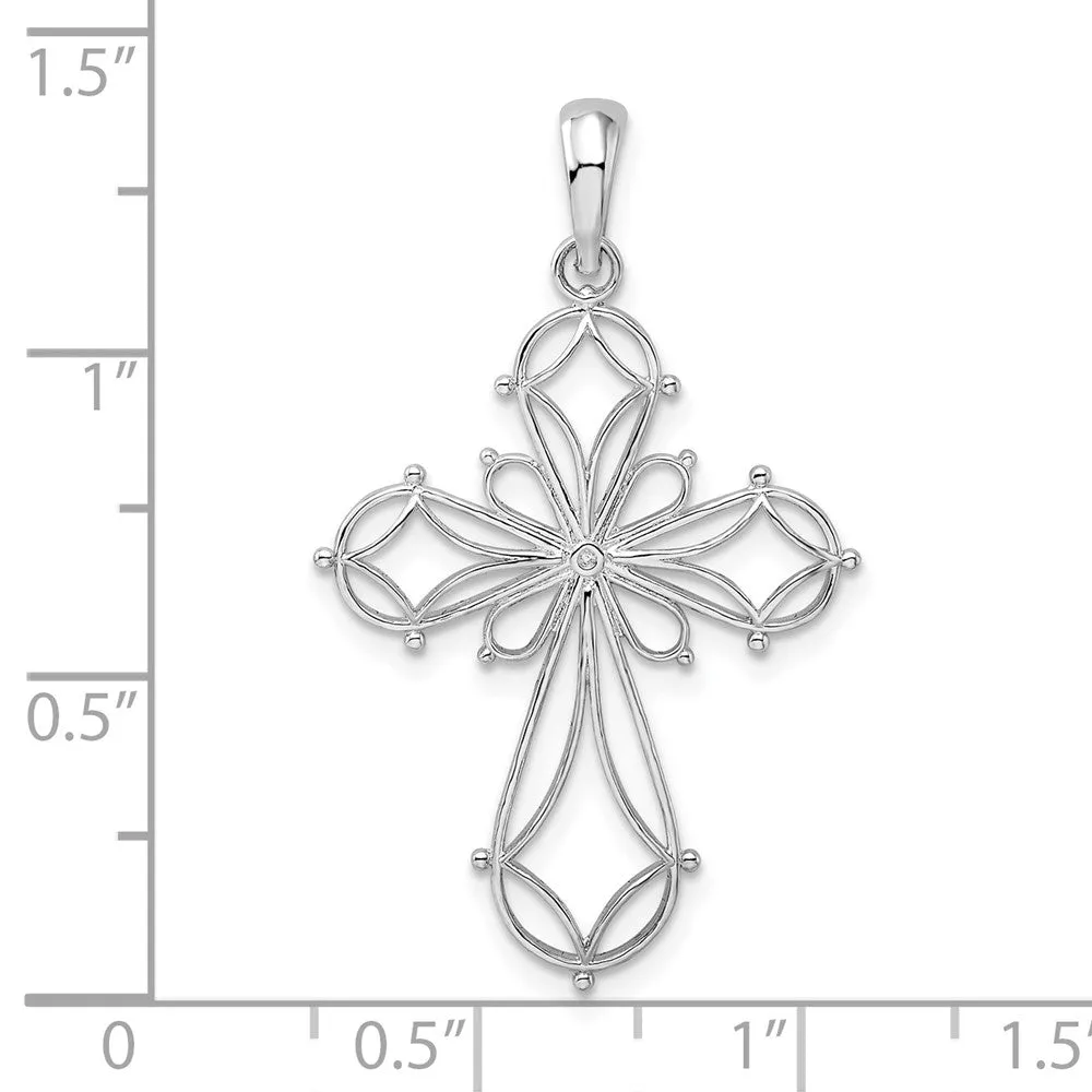 Sterling Silver Fancy Cut-out Rounded Cross Pendant