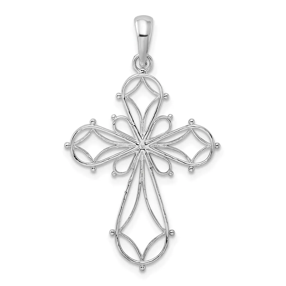 Sterling Silver Fancy Cut-out Rounded Cross Pendant