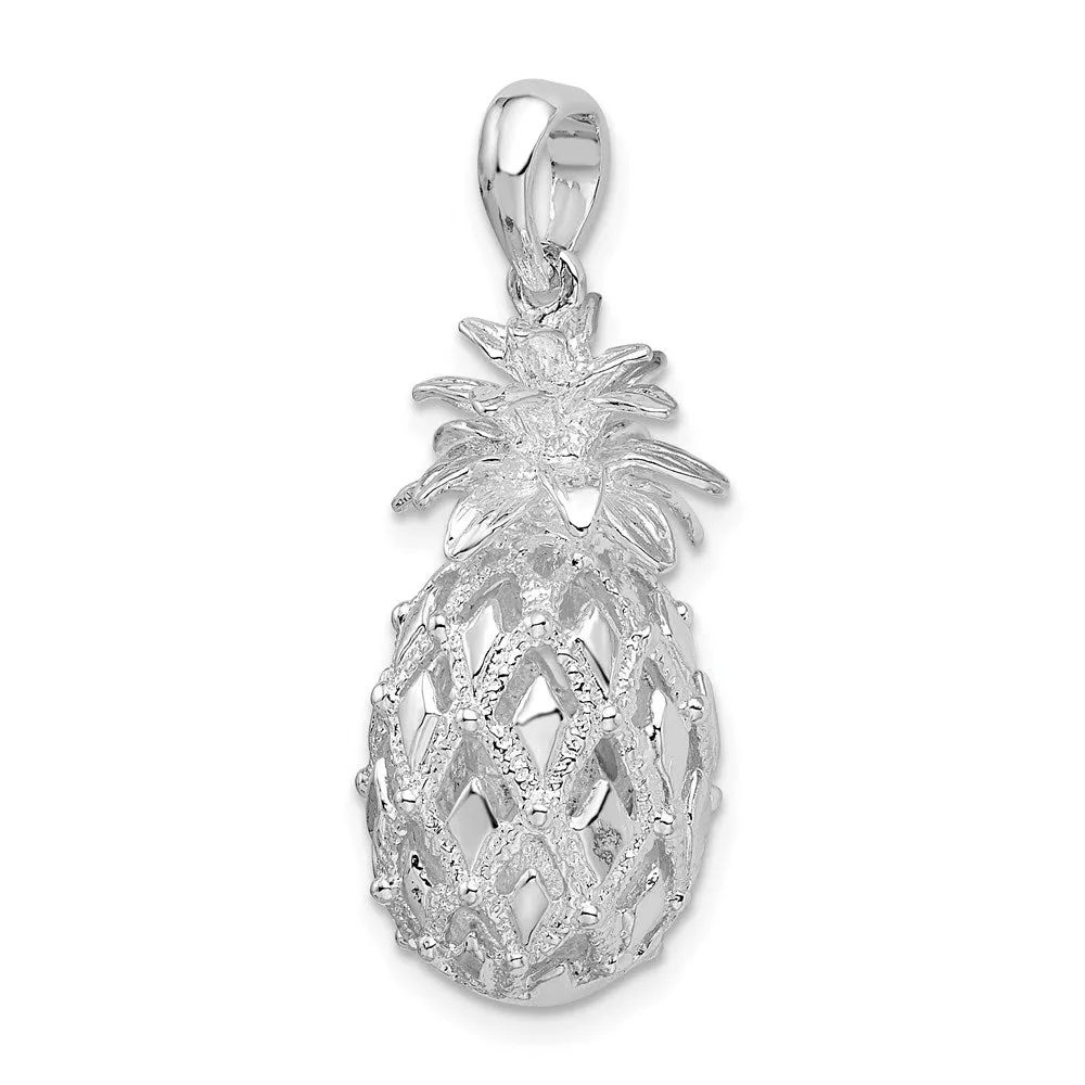 Sterling Silver Polished 3D Cut-out Large Pineapple Pendant