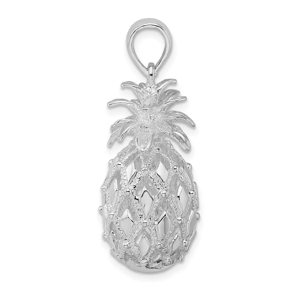 Sterling Silver Polished 3D Cut-out Large Pineapple Pendant