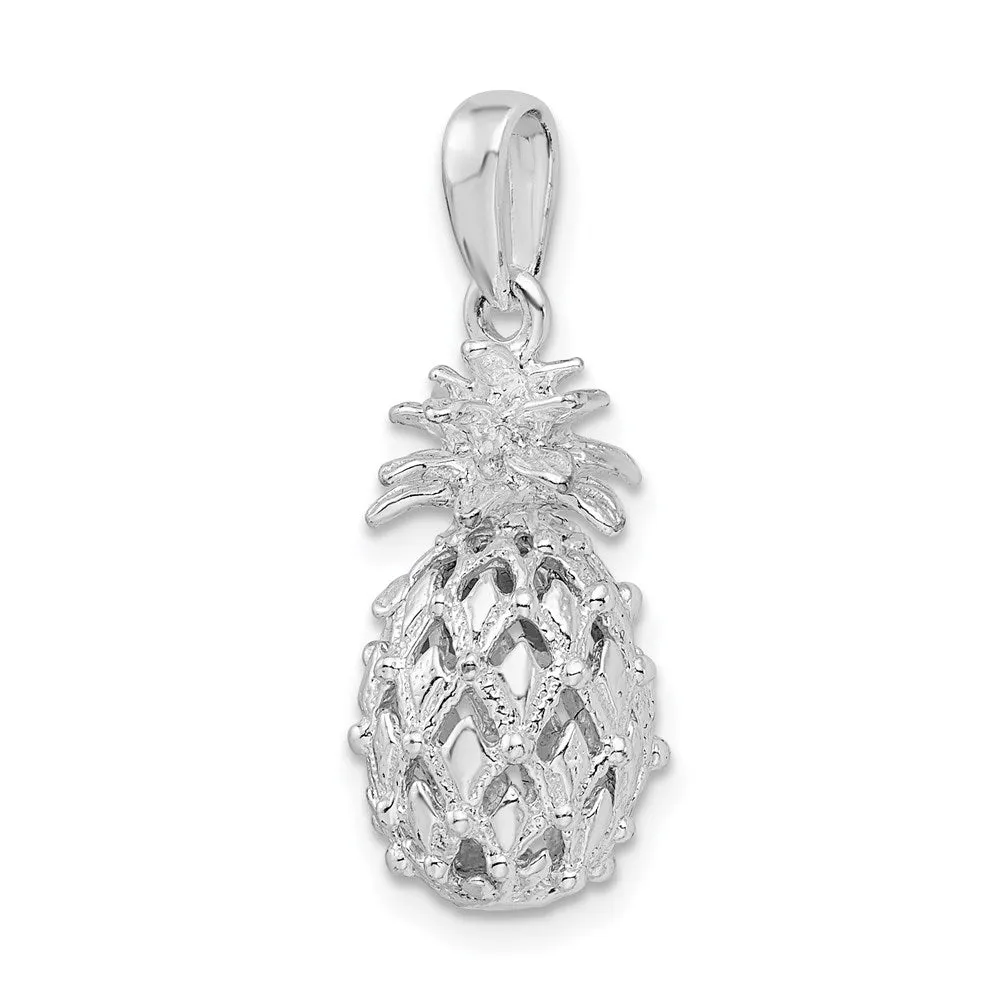 Sterling Silver Polished 3D Cut-out Medium Pineapple Pendant