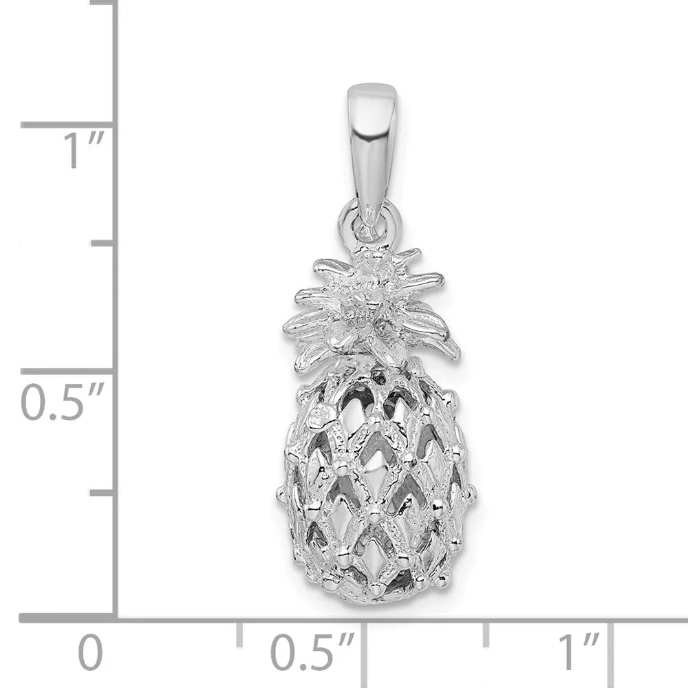 Sterling Silver Polished 3D Cut-out Medium Pineapple Pendant