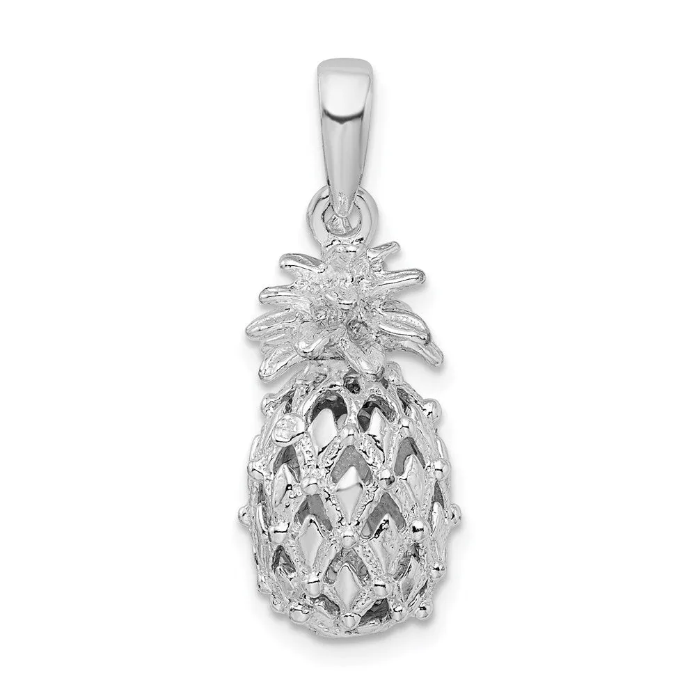 Sterling Silver Polished 3D Cut-out Medium Pineapple Pendant