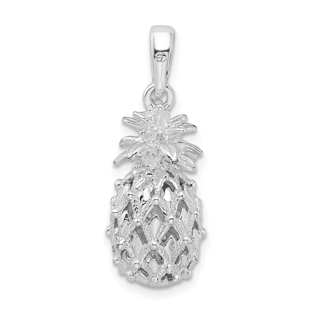 Sterling Silver Polished 3D Cut-out Medium Pineapple Pendant