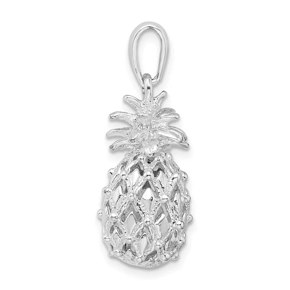 Sterling Silver Polished 3D Cut-out Medium Pineapple Pendant