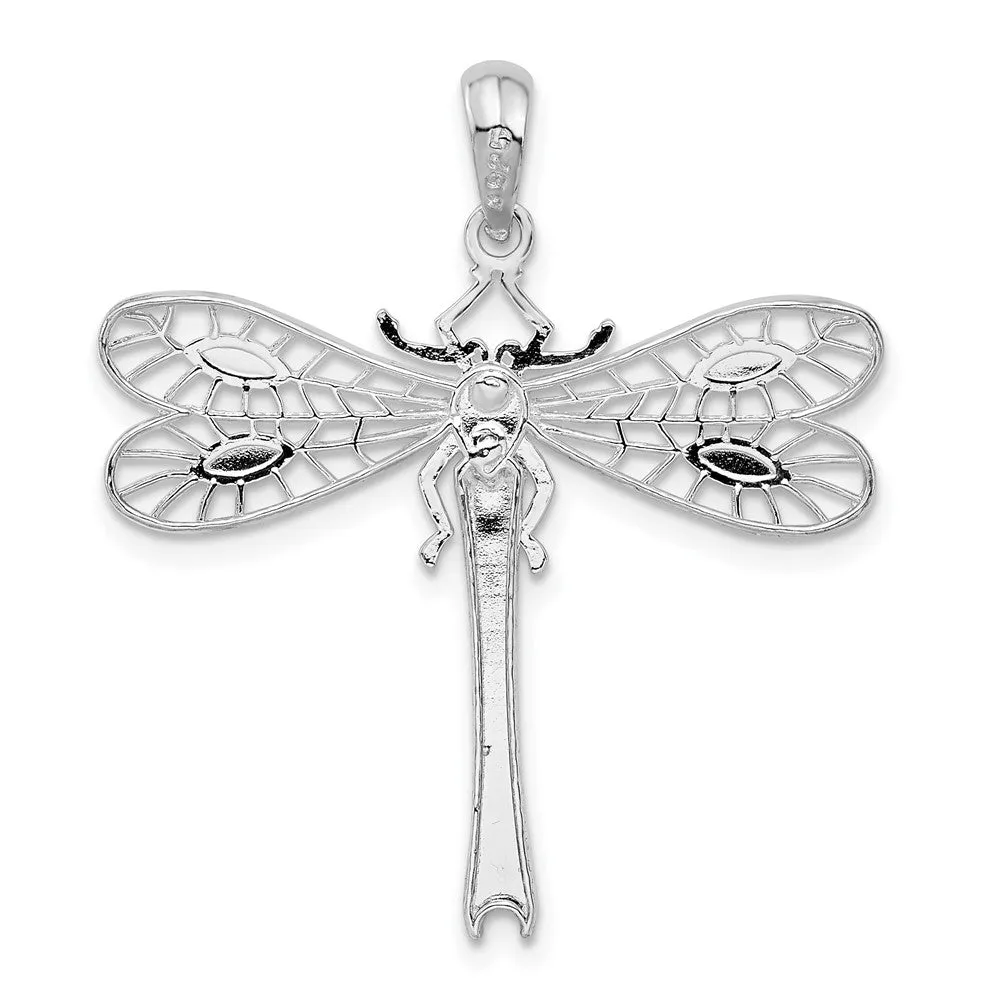 Sterling Silver Polished Cut-out Dragonfly Pendant