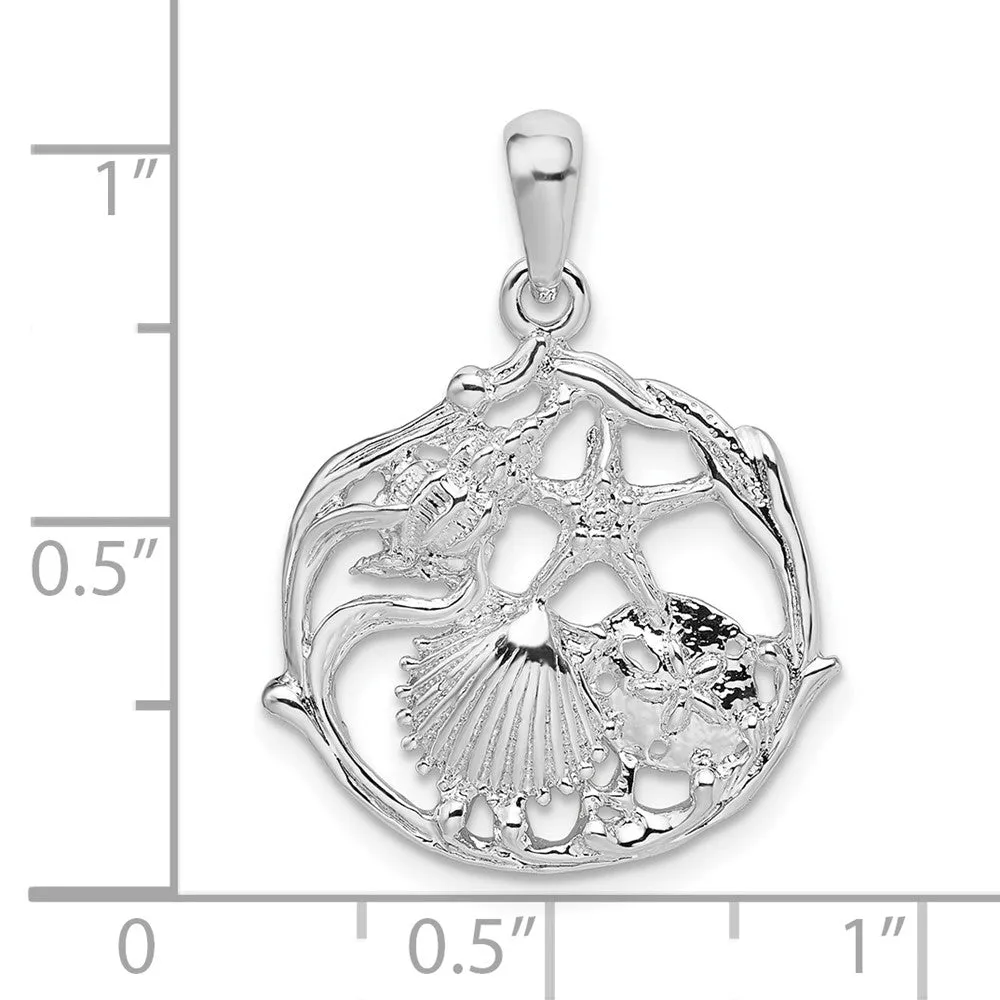 Sterling Silver Polished Cut-out Shell Cluster Pendant