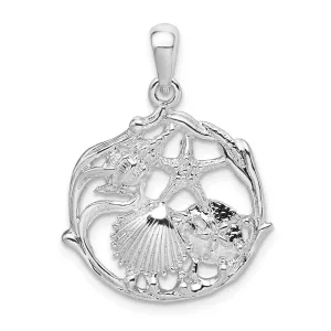 Sterling Silver Polished Cut-out Shell Cluster Pendant