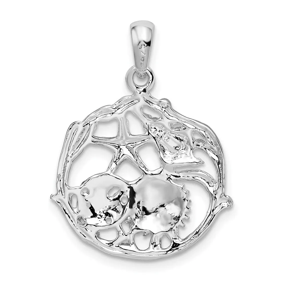 Sterling Silver Polished Cut-out Shell Cluster Pendant