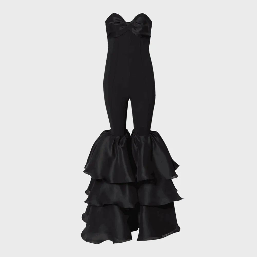 Strapless Bell Bottoms Bandage Jumpsuit HL9356