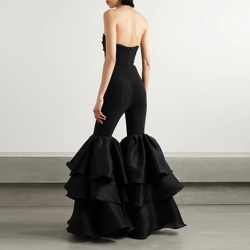 Strapless Bell Bottoms Bandage Jumpsuit HL9356