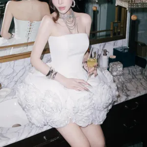 Strapless floral jumpsuit short skirt
