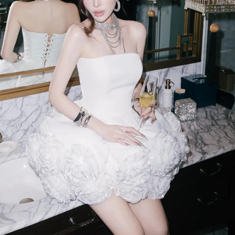 Strapless floral jumpsuit short skirt