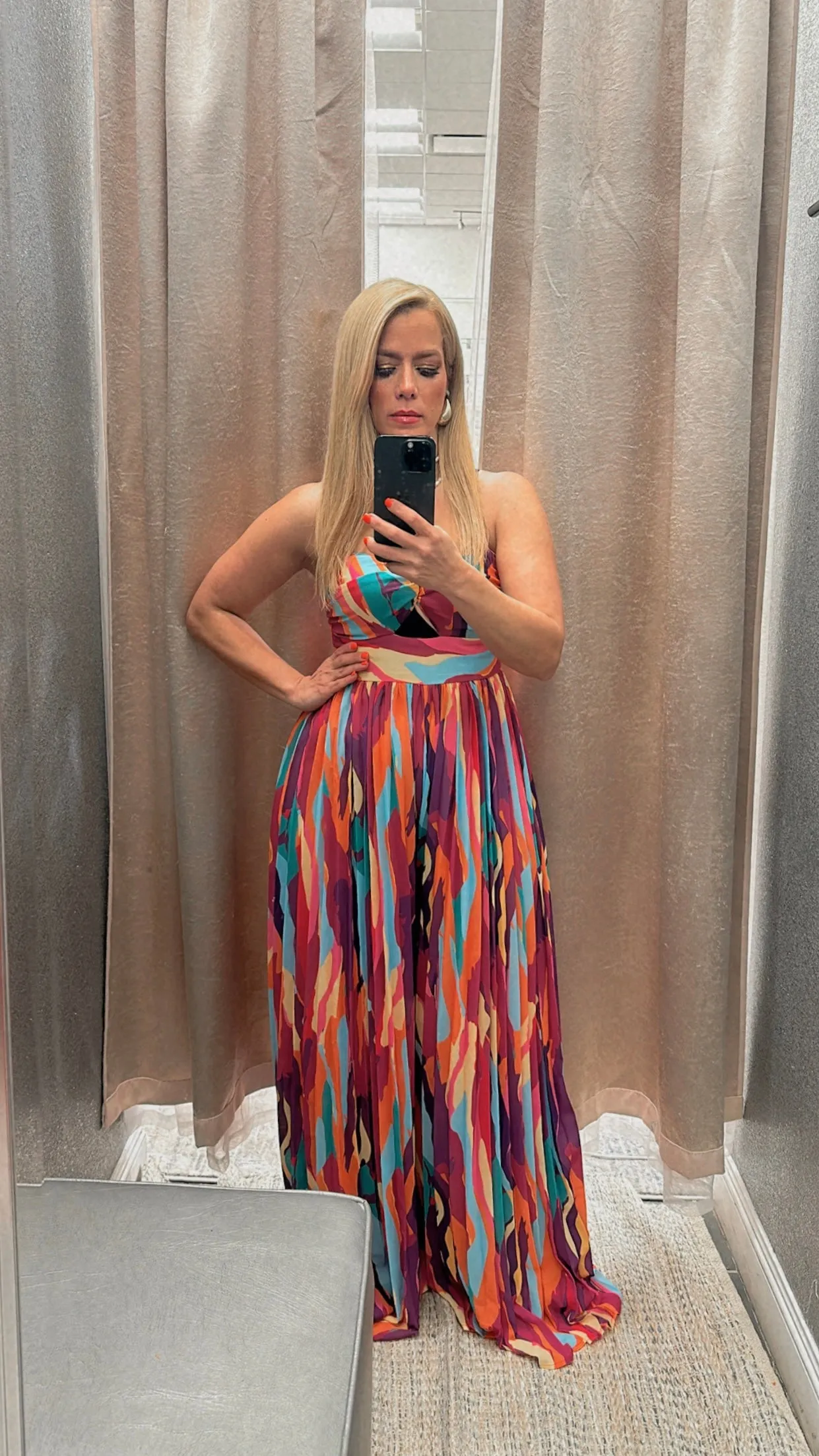Strapless pleated multicolor jumpsuit