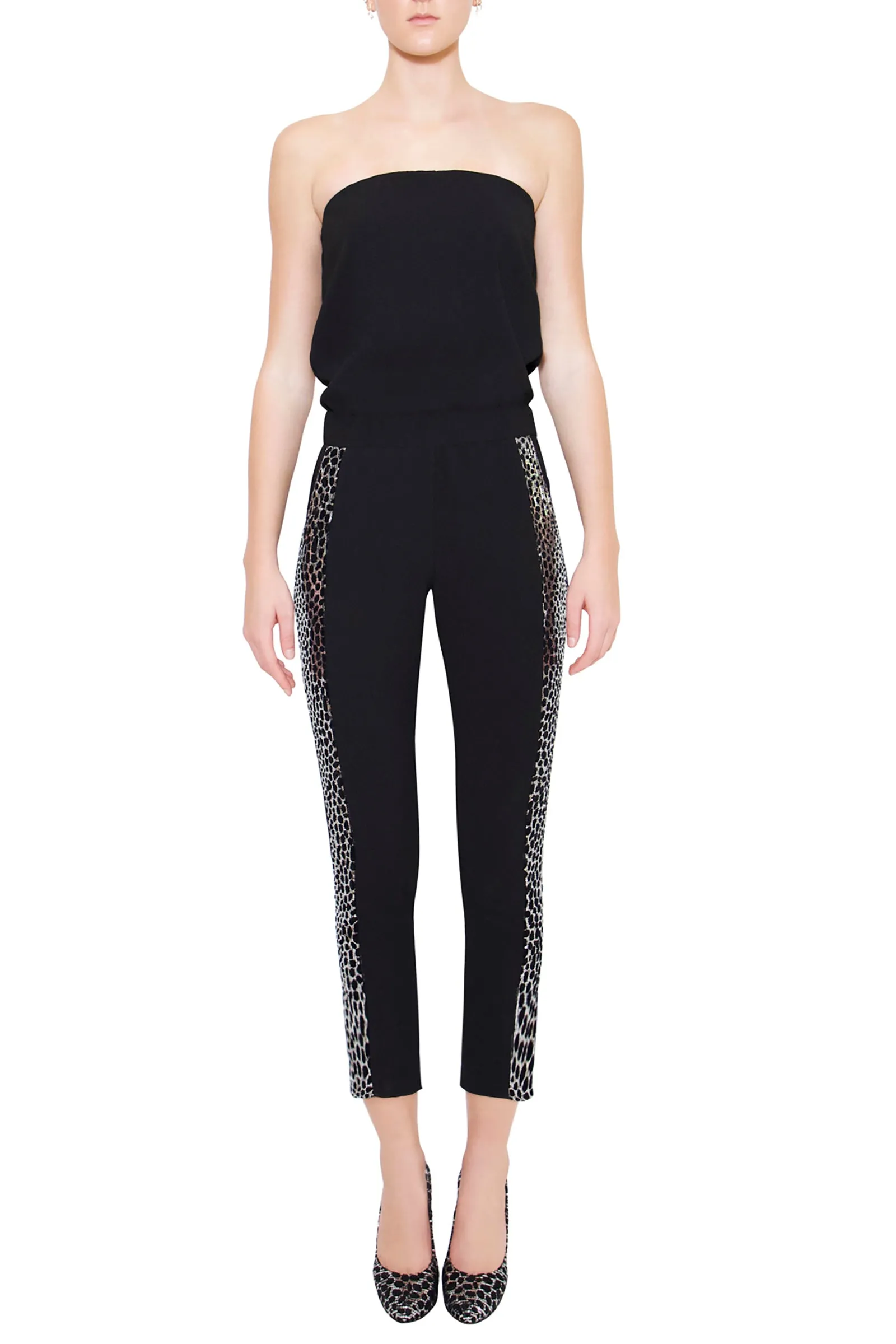 Strapless Reptilian Print Jumpsuit