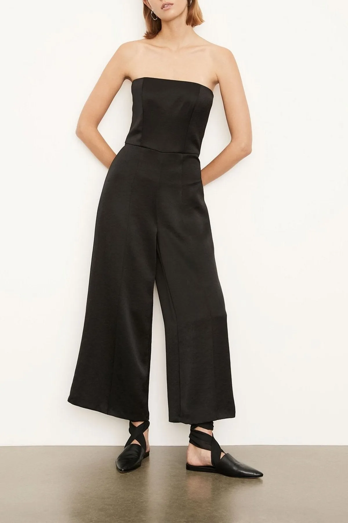 Strapless Satin Jumpsuit in Black