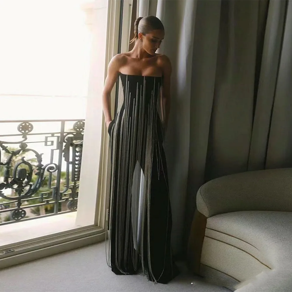 Strapless Sleeveless Chains Jumpsuit KLYF1241