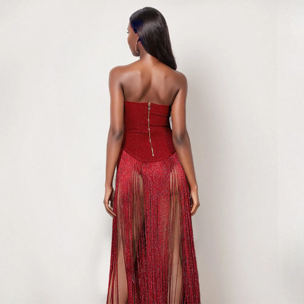 Strapless Sleeveless Tassels Bandage Jumpsuit PZC2631