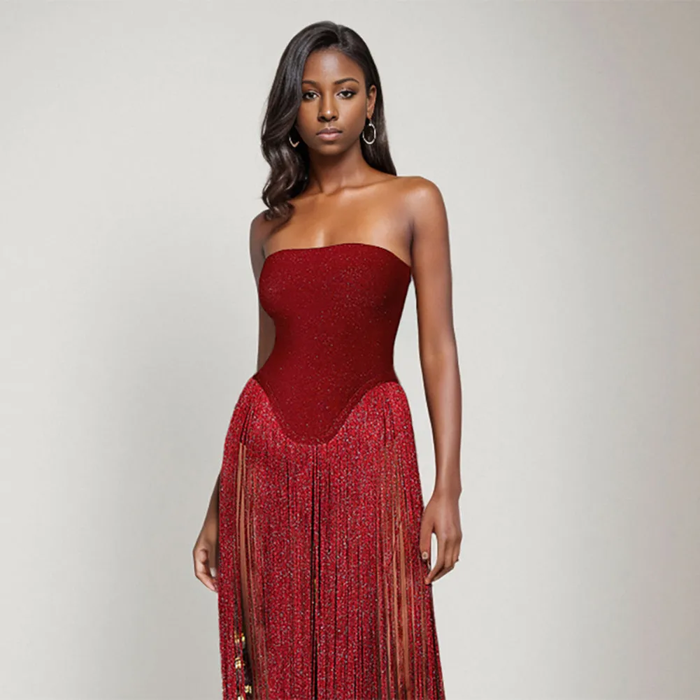 Strapless Sleeveless Tassels Bandage Jumpsuit PZC2631