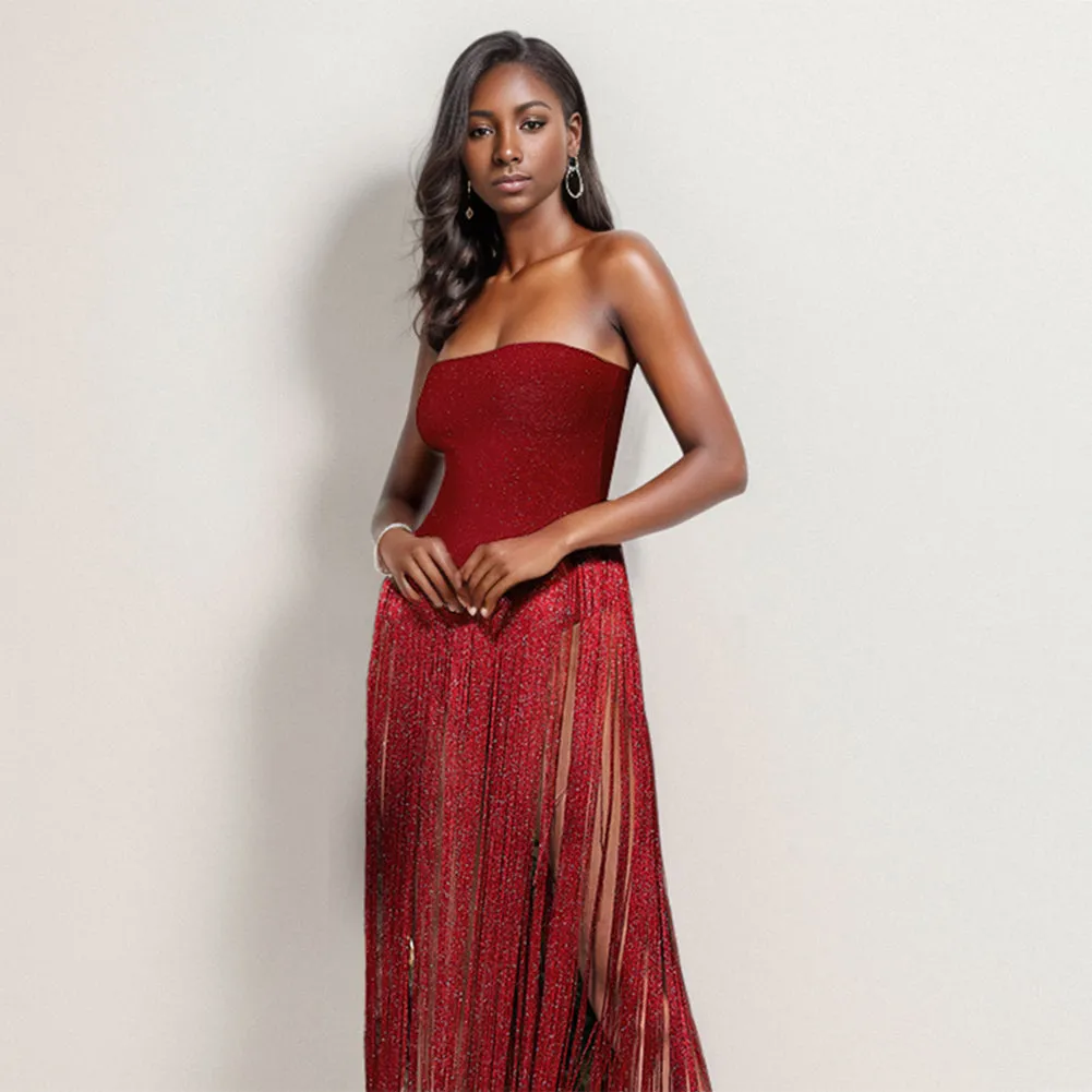 Strapless Sleeveless Tassels Bandage Jumpsuit PZC2631