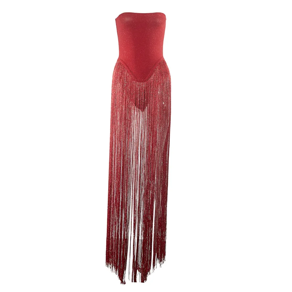 Strapless Sleeveless Tassels Bandage Jumpsuit PZC2631