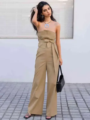 Strapless Tie Waist Jumpsuit