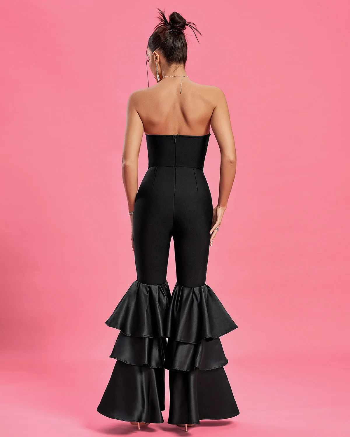 Strapless Tiered Ruffle Hem Jumpsuit