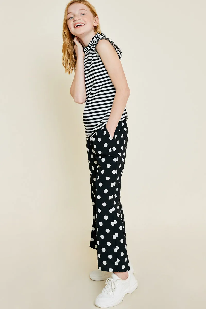 Stripe Ruffle Mock Neck Tank Top