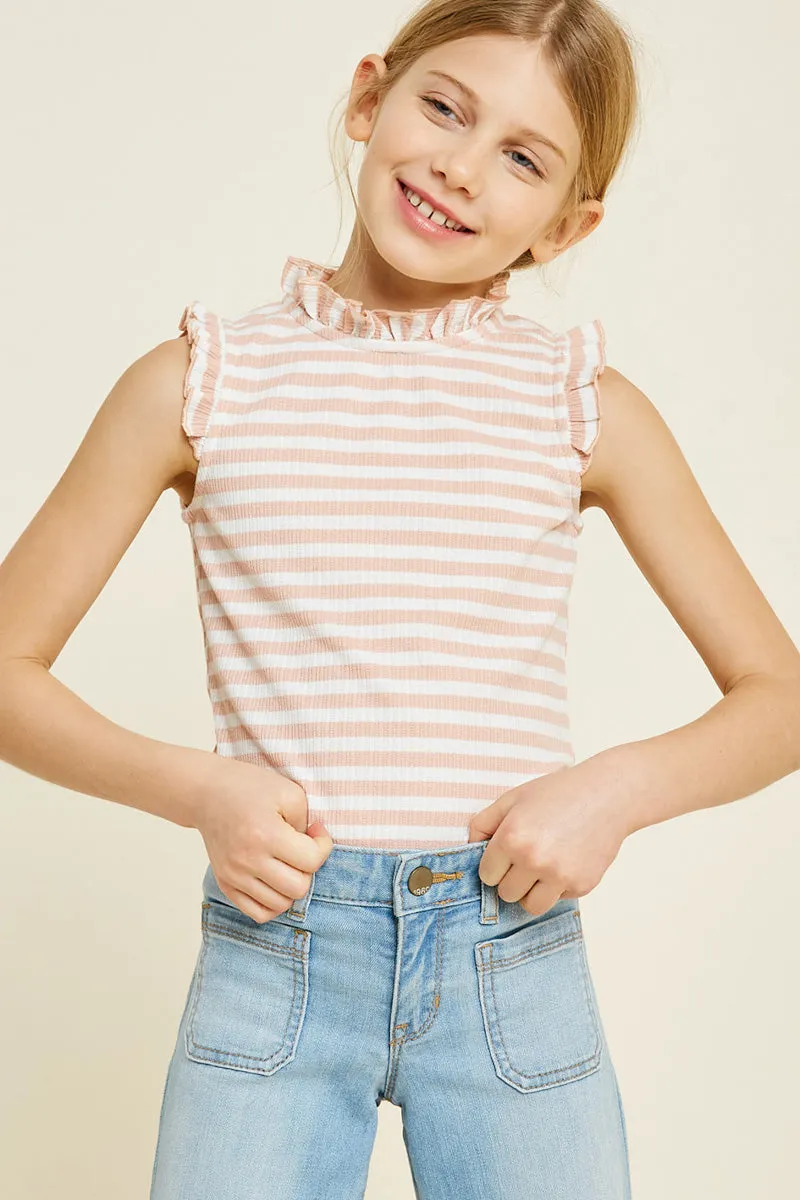 Stripe Ruffle Mock Neck Tank Top