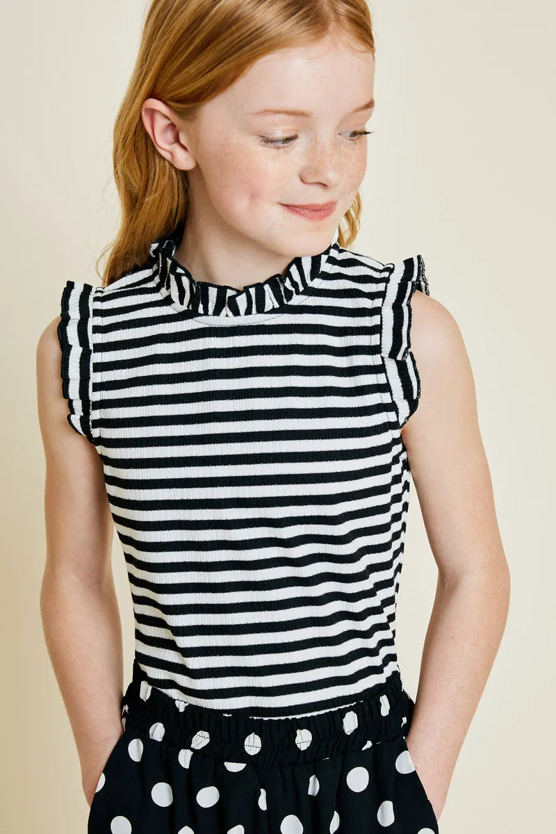 Stripe Ruffle Mock Neck Tank Top