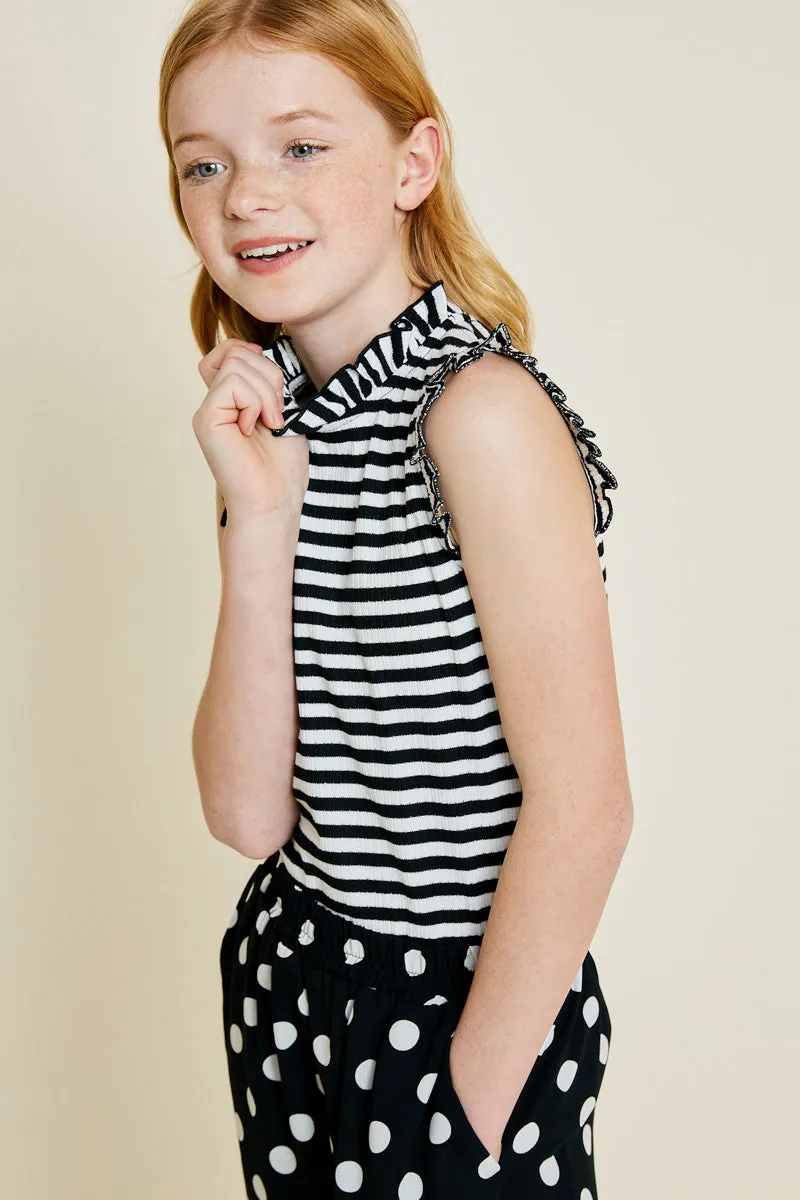 Stripe Ruffle Mock Neck Tank Top