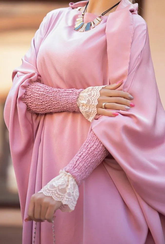 Suutton one piece prayer umrah gown abaya with contrast lace detail on sleeves