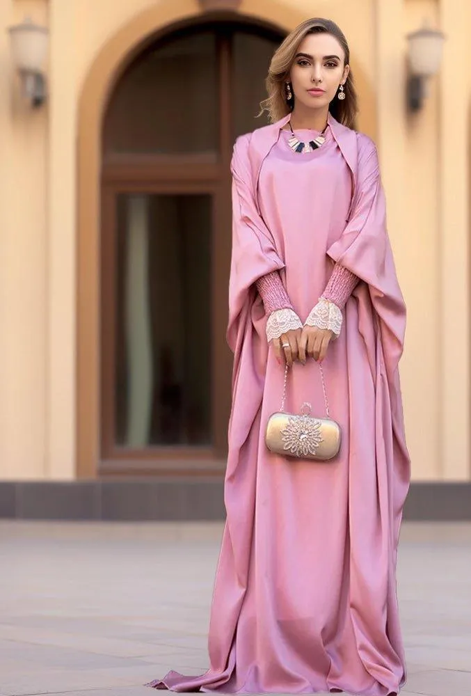 Suutton one piece prayer umrah gown abaya with contrast lace detail on sleeves