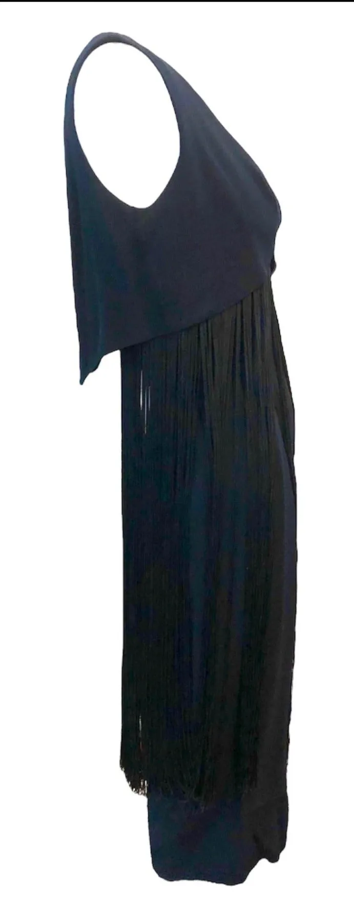 Syano 60s Black Cocktail Dress with Long Fringe Skirt