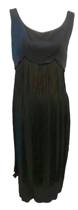 Syano 60s Black Cocktail Dress with Long Fringe Skirt