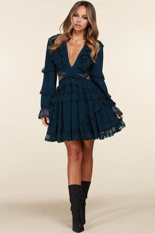 TEAL CRISS CROSS MINI DRESS