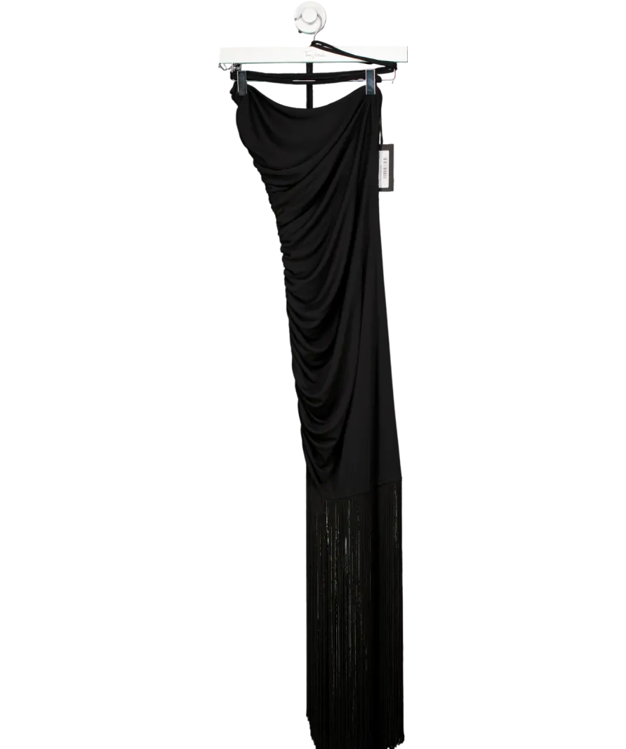 The Andamane Black Rosalia Fringe Draped Jersey Mini Dress UK 10