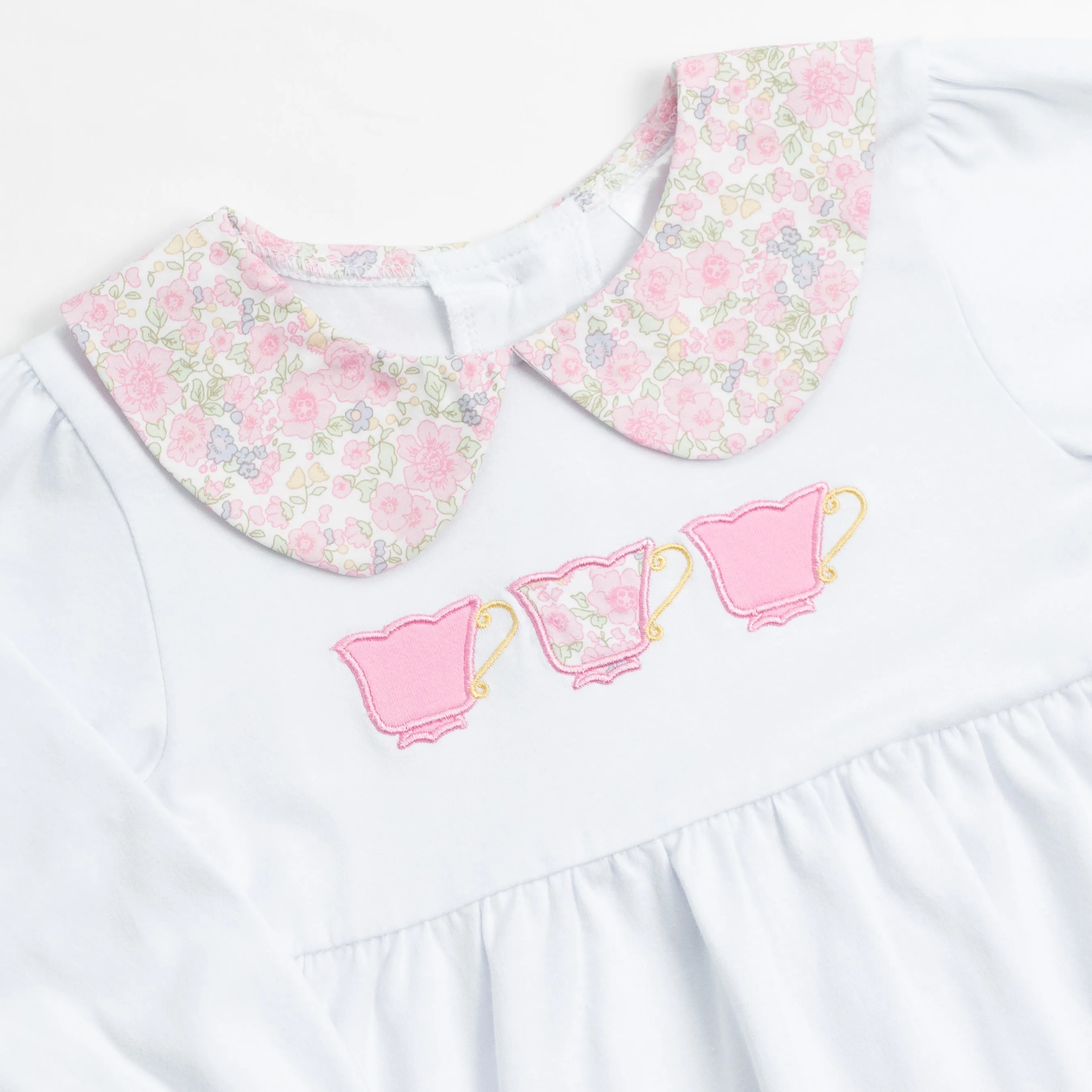 Tiffany Teacup Applique Ruffle Pant Set, Pink