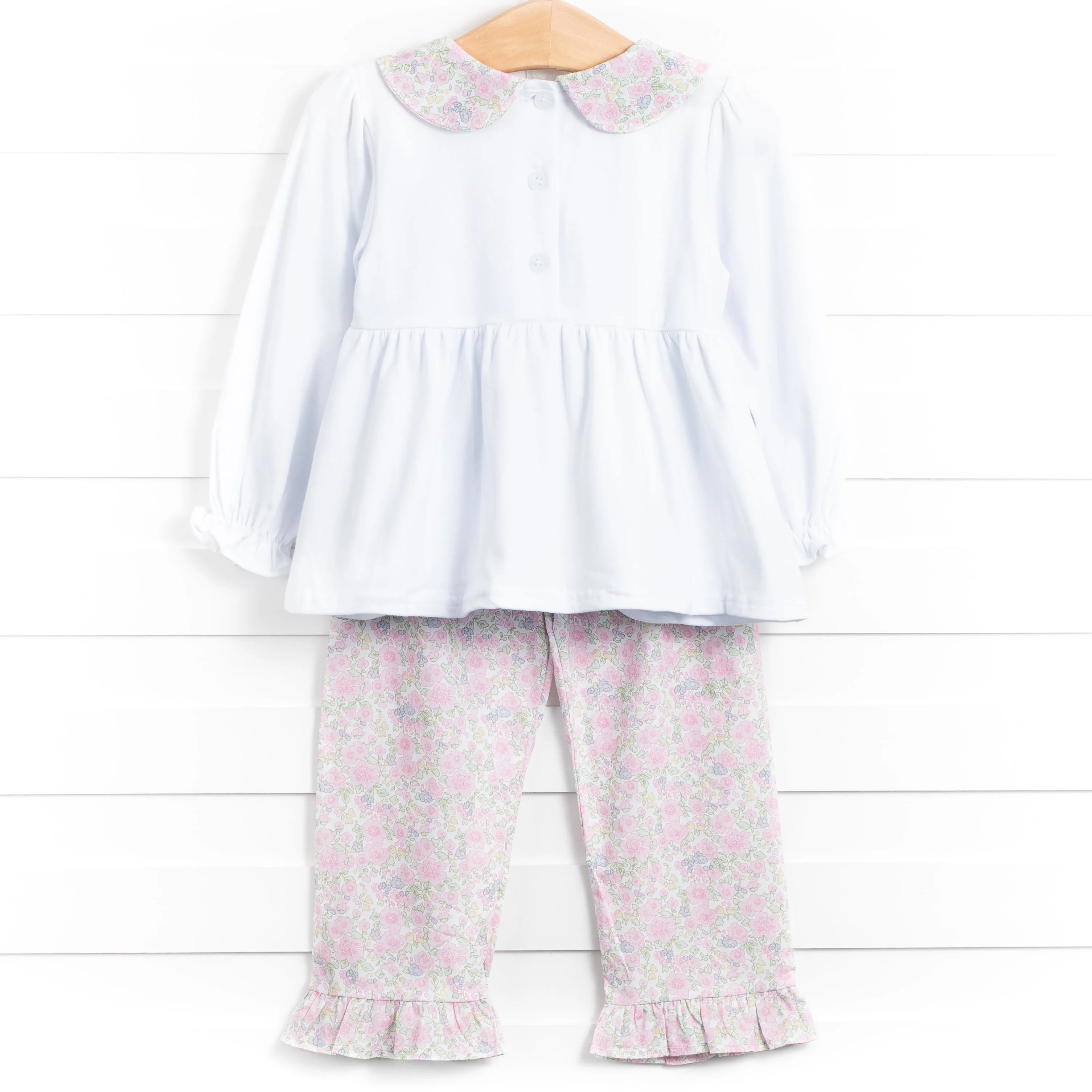 Tiffany Teacup Applique Ruffle Pant Set, Pink