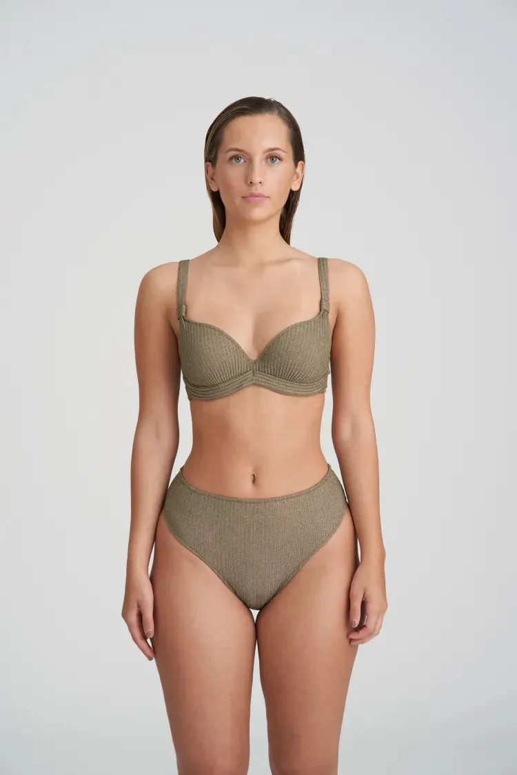 Tinjis Padded Plunge Bikini Top In Golden Olive - Marie Jo