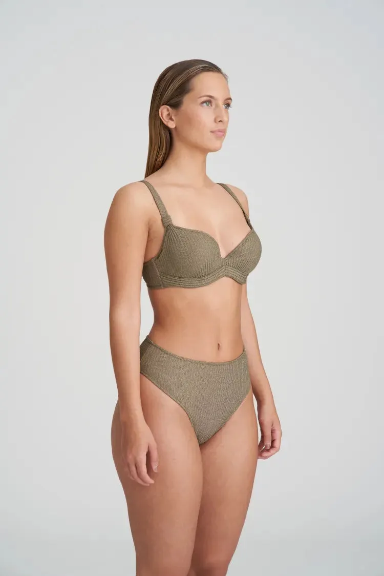 Tinjis Padded Plunge Bikini Top In Golden Olive - Marie Jo