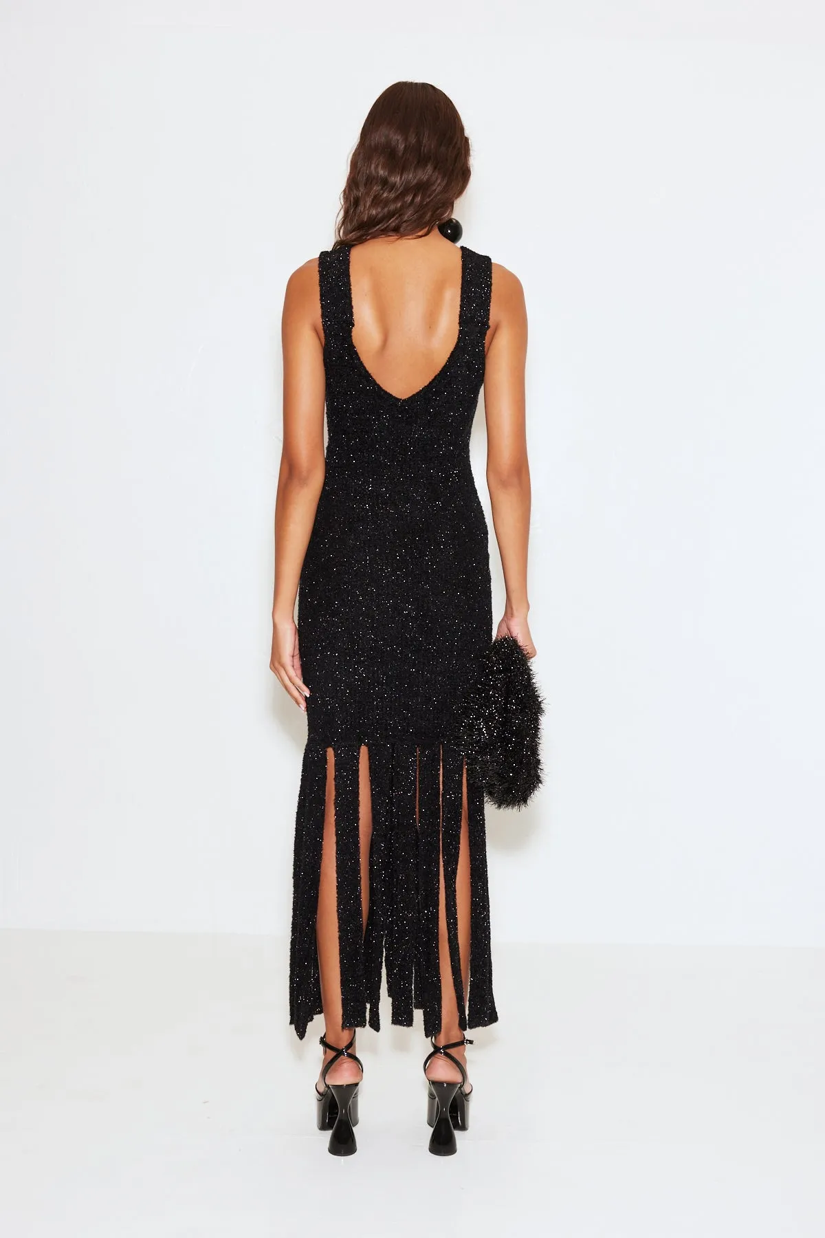 TIRA Lurex Fringe Dress | Black