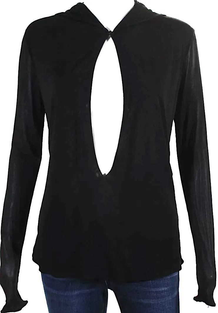 Tom Ford NY. Black Viscose Deep Plunge Long Sleeve V Neck Knit Draped Top Blouse