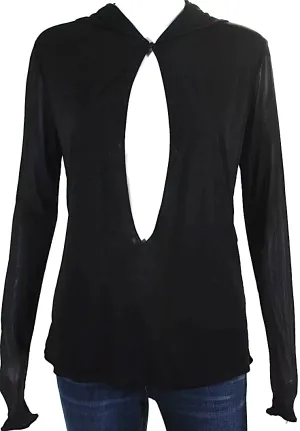 Tom Ford NY. Black Viscose Deep Plunge Long Sleeve V Neck Knit Draped Top Blouse